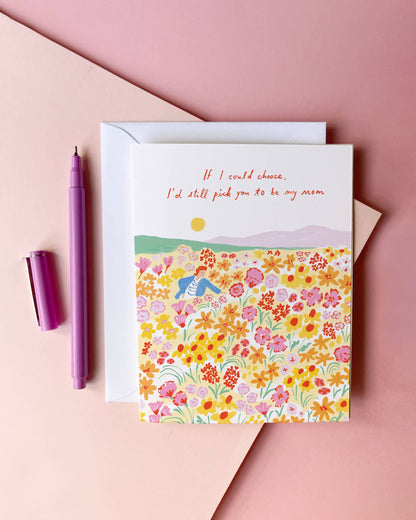 Mom Card; Picking Mom (Sweet Floral Mother's Day Card)