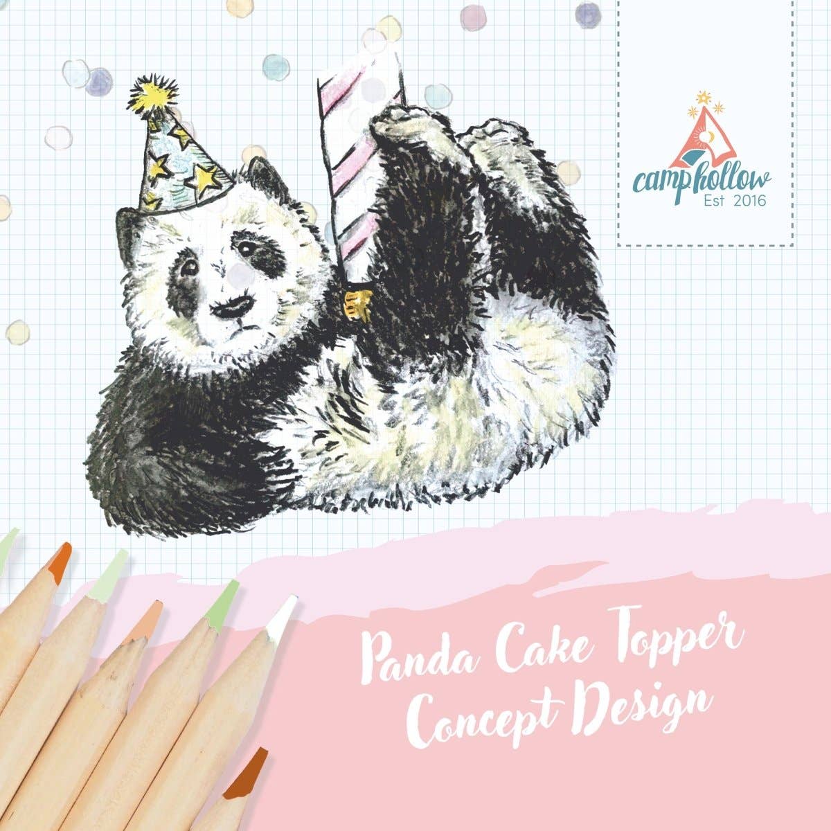 Camp Hollow Cake Topper; Panda (Hand-Painted Porcelain)