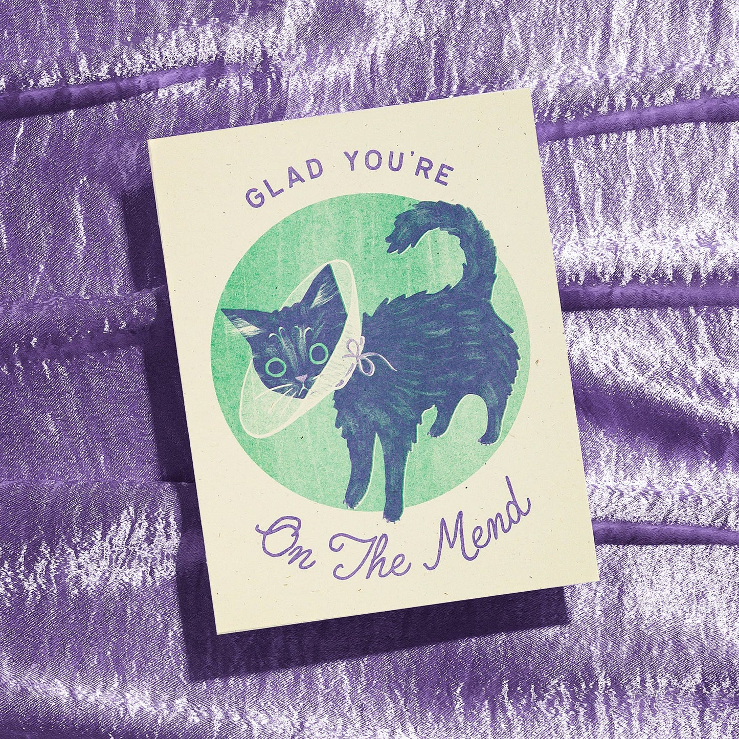 Sympathy Card; Glad You're On The Mend Cat (Risograph Card)