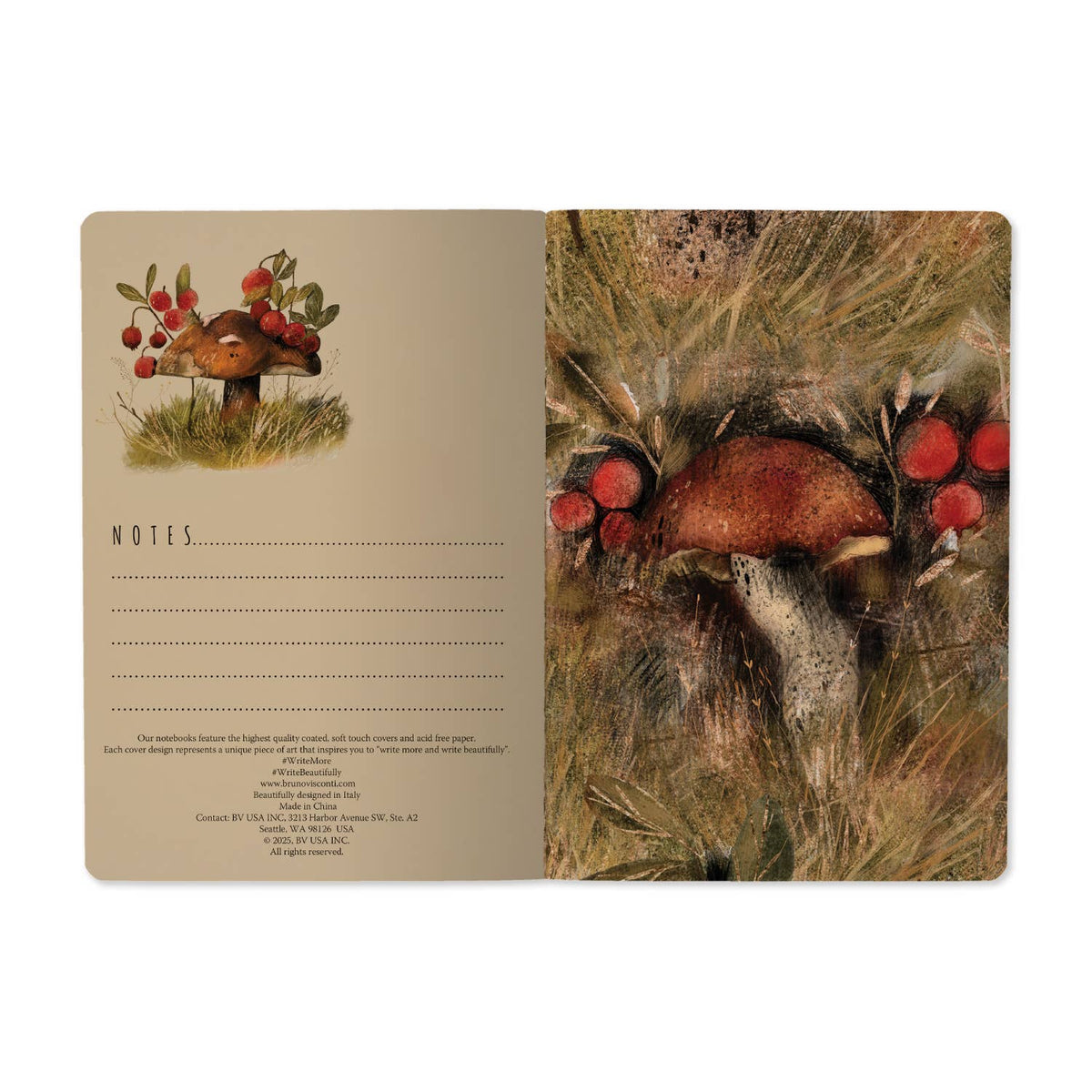 A5 Notebook; Mushrooms Watercolor | BV by Bruno Visconti