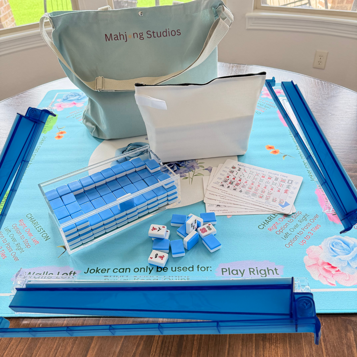 Mahjong Studios Studio Tiles Mahjong Set | 166 Tiles Blue Bundle with Clear Racks