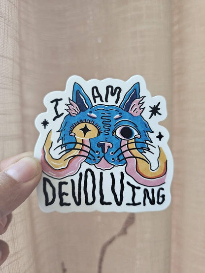 I am Devolving Vinyl Sticker, Funny Existential Cat Sticker