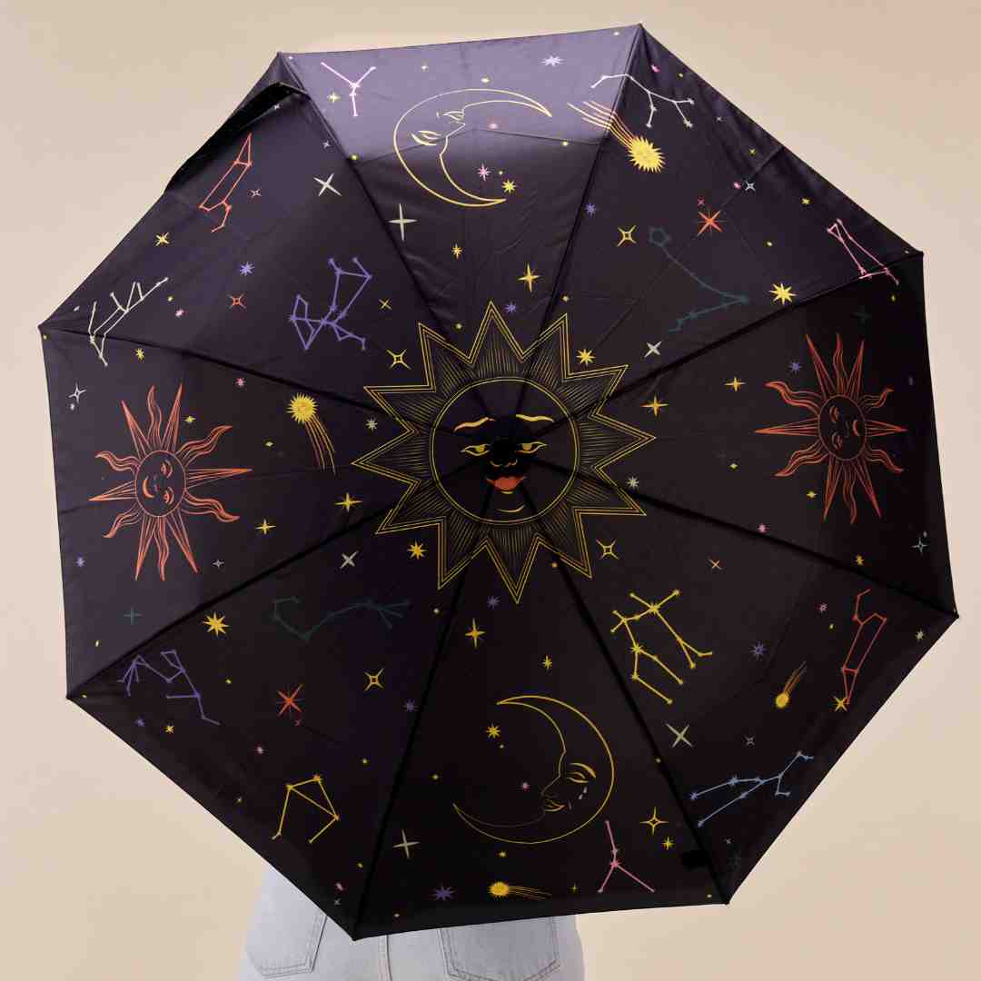 Original Duckhead Compact Umbrella; Zodiac Signs (Black, Eco-Friendly, Upcycled)