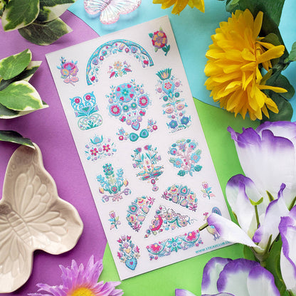 Sticker Sheet; Fancy Blue Florals