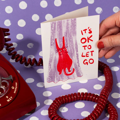 Greeting Card; It's OK To Let Go Cat (Risograph Card)