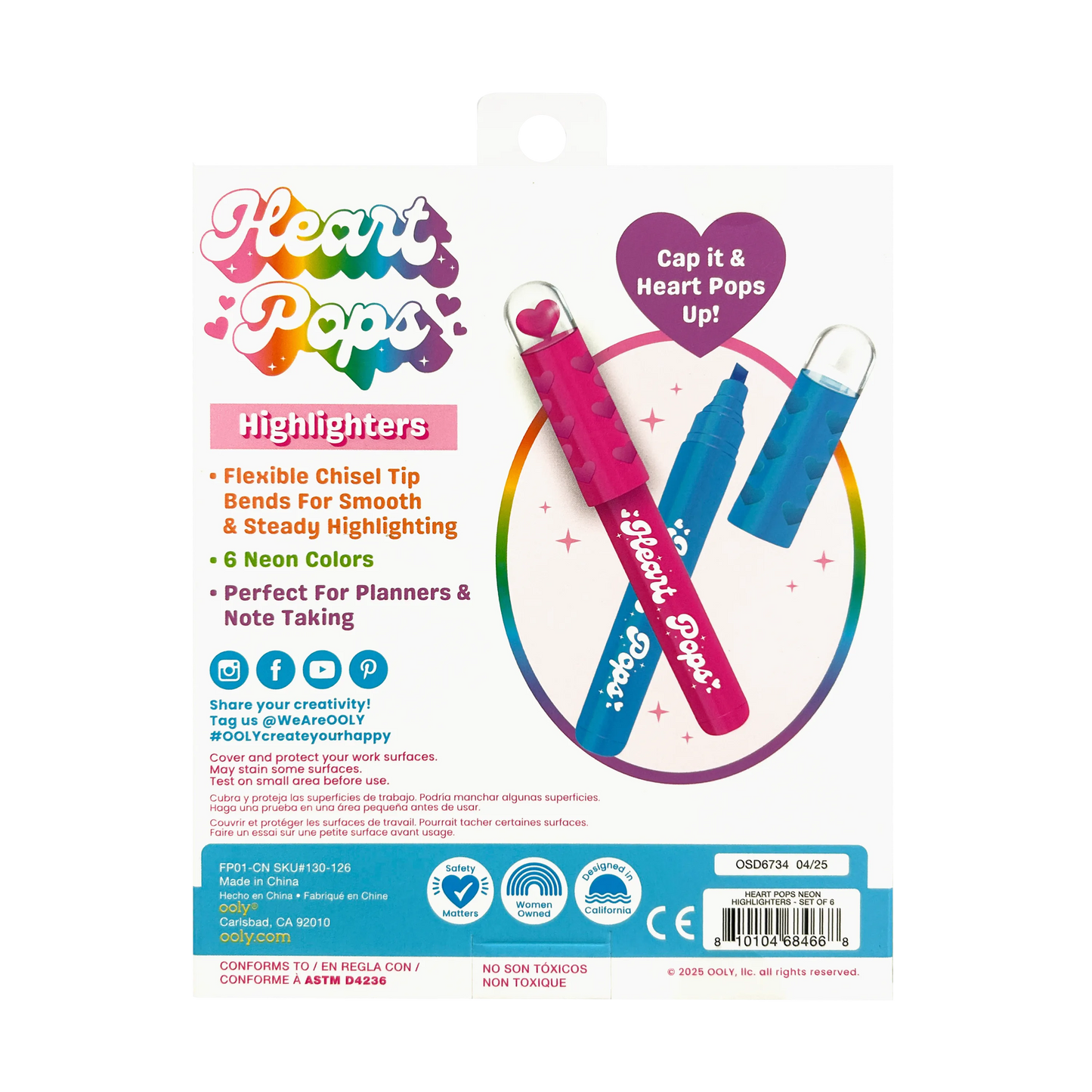Ooly Heart Pops: Neon Highlighters (Set of 6)
