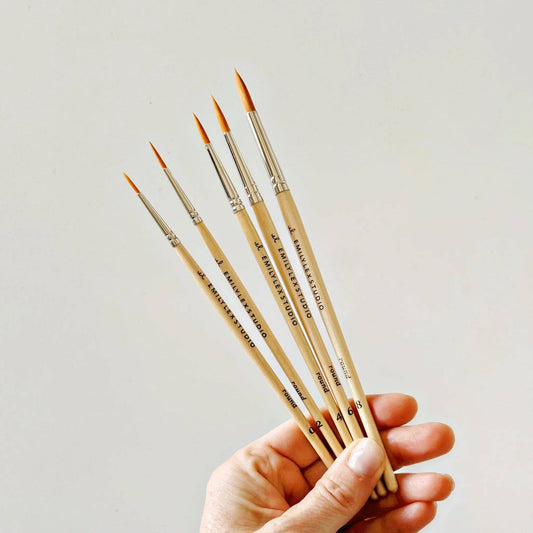 Emily Lex Watercolor Paintbrush Set; Five Wood Brushes