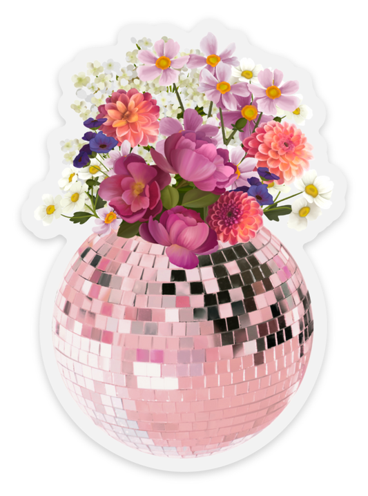 Vinyl Sticker; Clear Disco Ball Bouquet (2.45x3.4in)