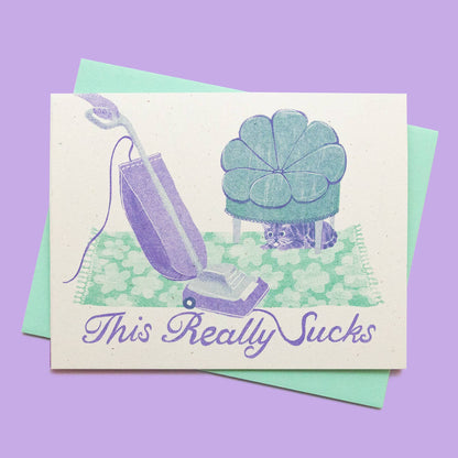 Greeting Card; This Really Sucks Cat (Risograph Card)