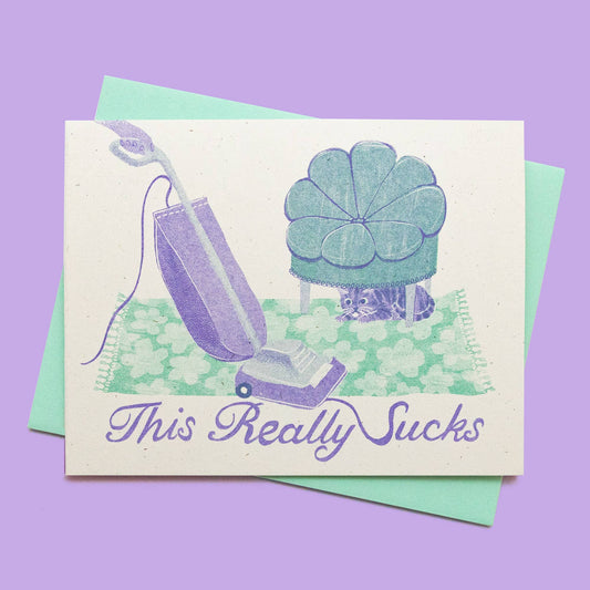 Greeting Card; This Really Sucks Cat (Risograph Card)