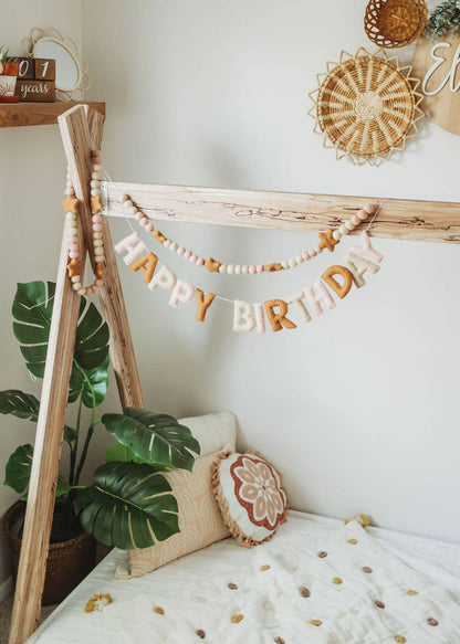Felt Garland; Boho Star Ball (Handcrafted, Wool)