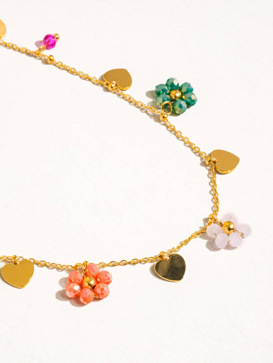 Flower & Hearts Necklace; Melvin (18K Gold, Non-Tarnish)