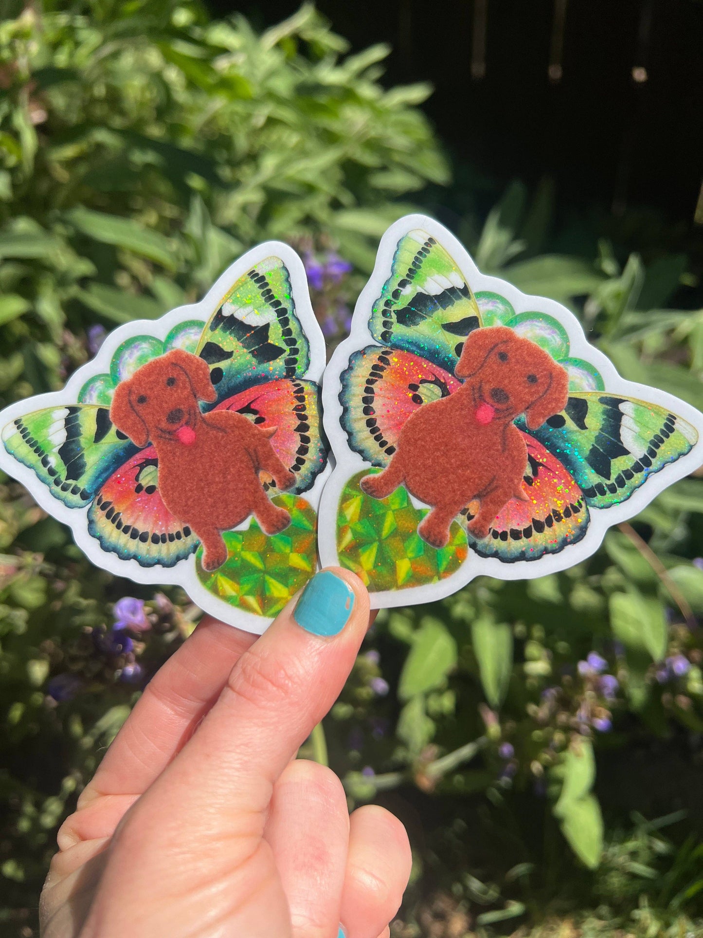 Vinyl Sticker; Butterfly Dachshund (Glitter 3 Inch)