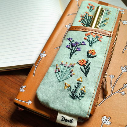 Notebook Pouch; Petite Blooms (Embroidered, Vegan Leather)