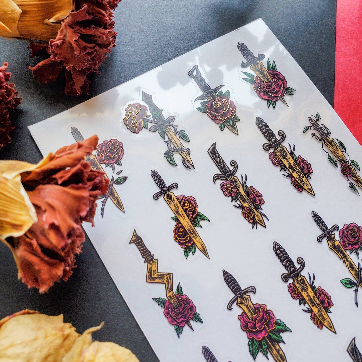 Sticker Sheet; Floral Swords