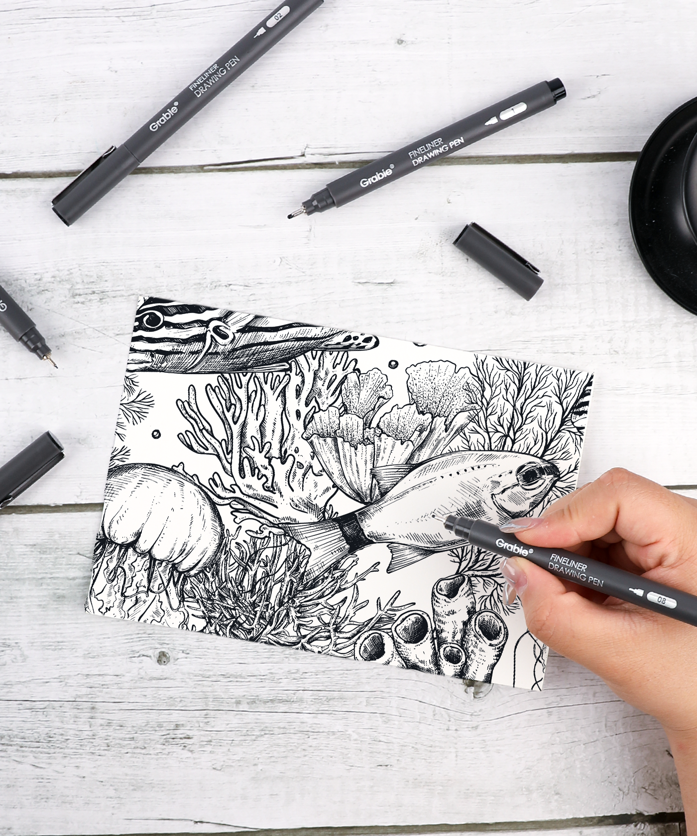 Drawing Pen Set Of 12 (Fineliner) By Grabie