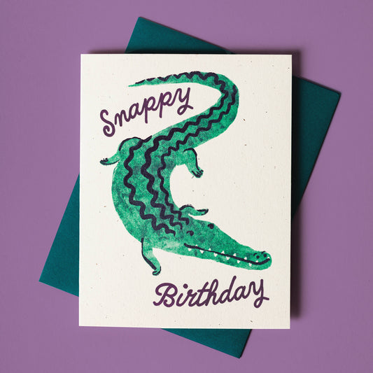 Birthday Card; Snappy Birthday Crocodile (Risograph Card)