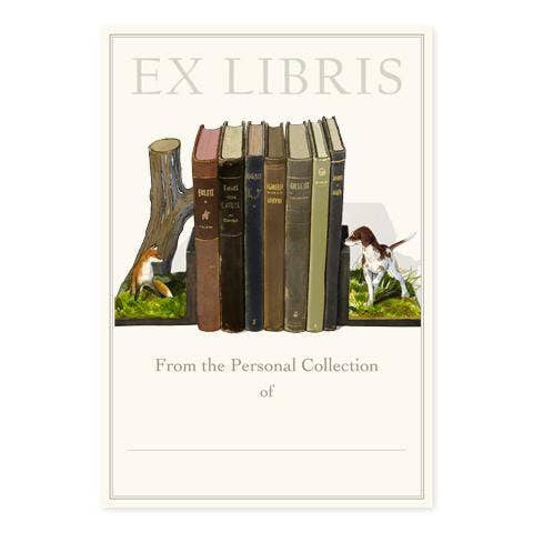 Bookplate Set; Fox and Hound Bookends by Felix Doolittle (Set of 5, Made In The USA)
