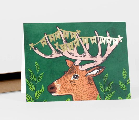 Birthday Card; Happy Birthday Deer (Goldfoil)