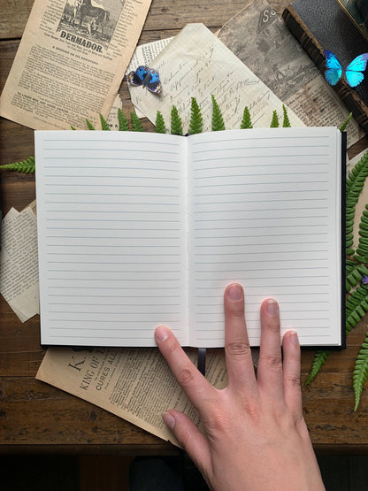 Hardcover Notebook; The Grimoire, Gold (B6 Vegan Lined Notebook, 120gsm Ivory Paper)
