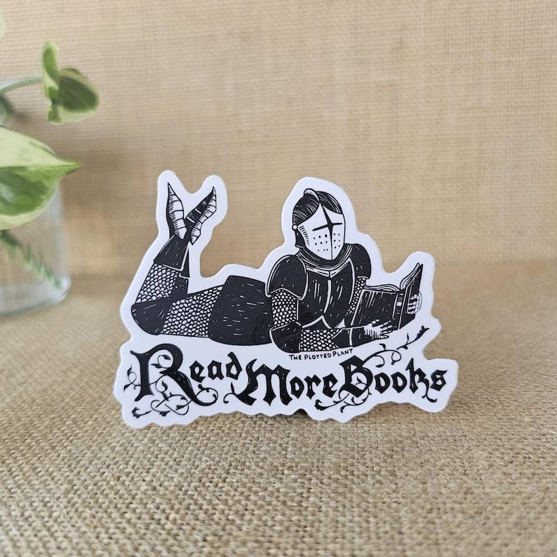 Read More Books Sticker, Knight Reading Book