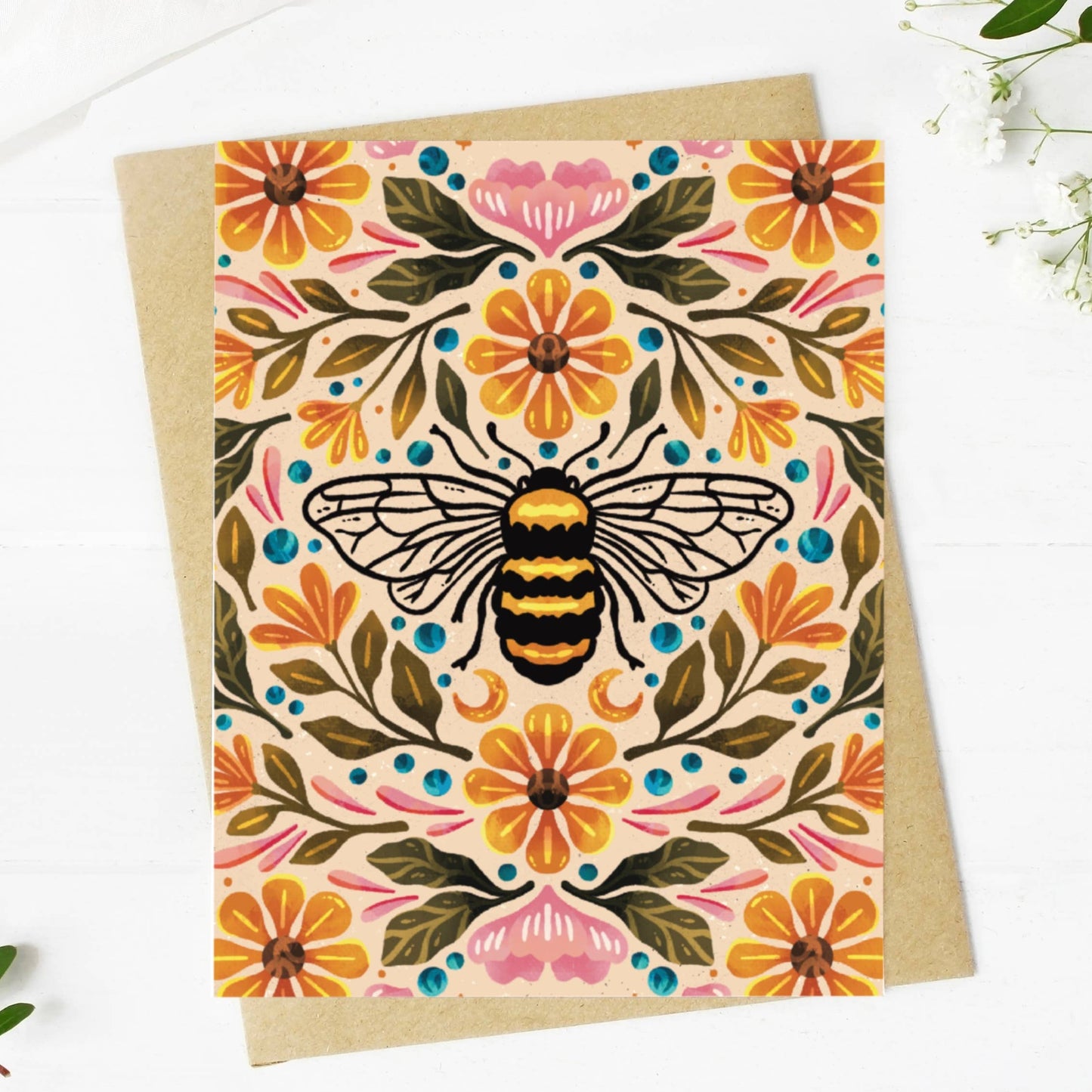 Greeting Card; Bee & Floral