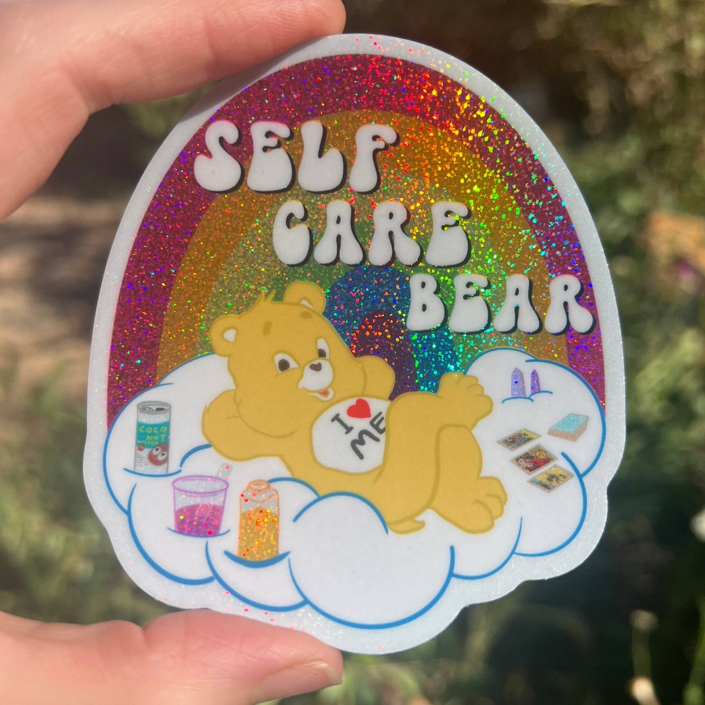 Vinyl Sticker; Self Care Bear (Glitter 3 Inch)