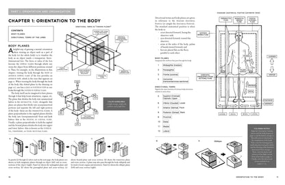 Interior spread of McMurtrie's Human Anatomy Coloring Book showing Chapter 1: Orientation to the Body — pages 10–11 with body planes diagram, directional terms list with color guidelines, and standard anatomical position anterior view illustration with labeled planes and directions