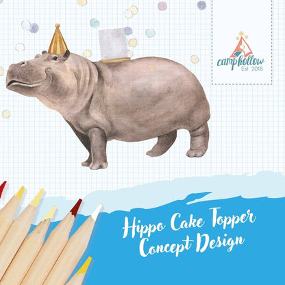 Camp Hollow Cake Topper; Hippo (Hand-Painted Porcelain)