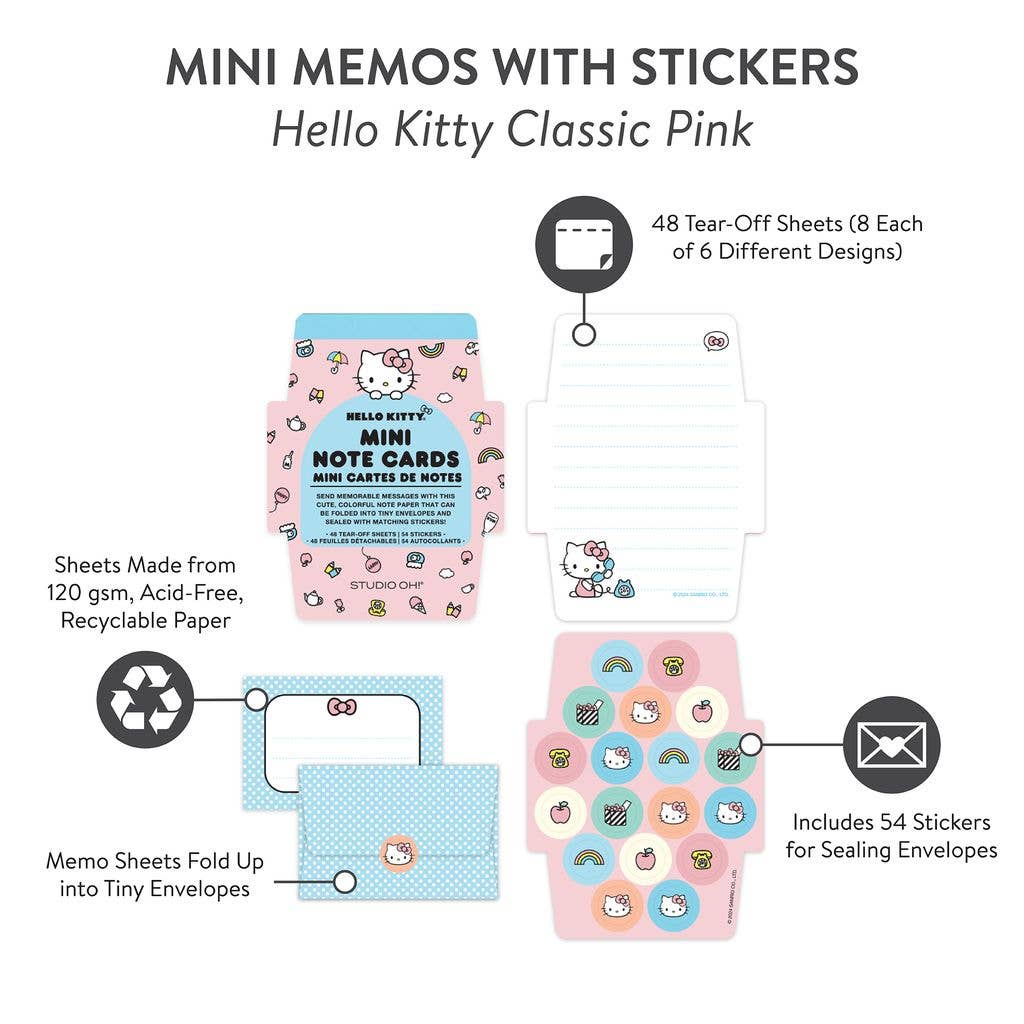 Hello Kitty Mini Note Cards with Stickers (Classic Pink)
