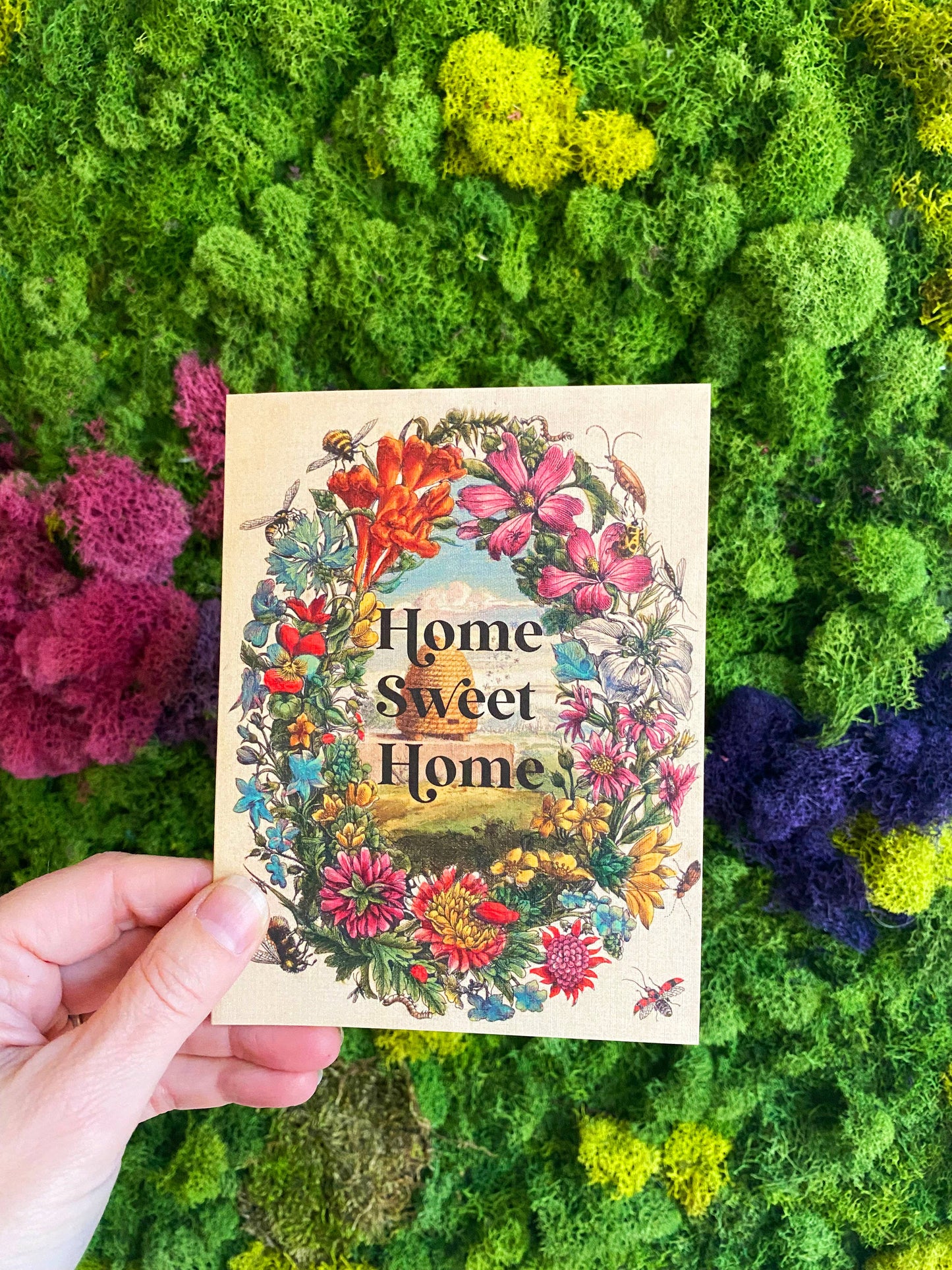 Greeting Card; Home Sweet Home (Cute Beehive Flowers)