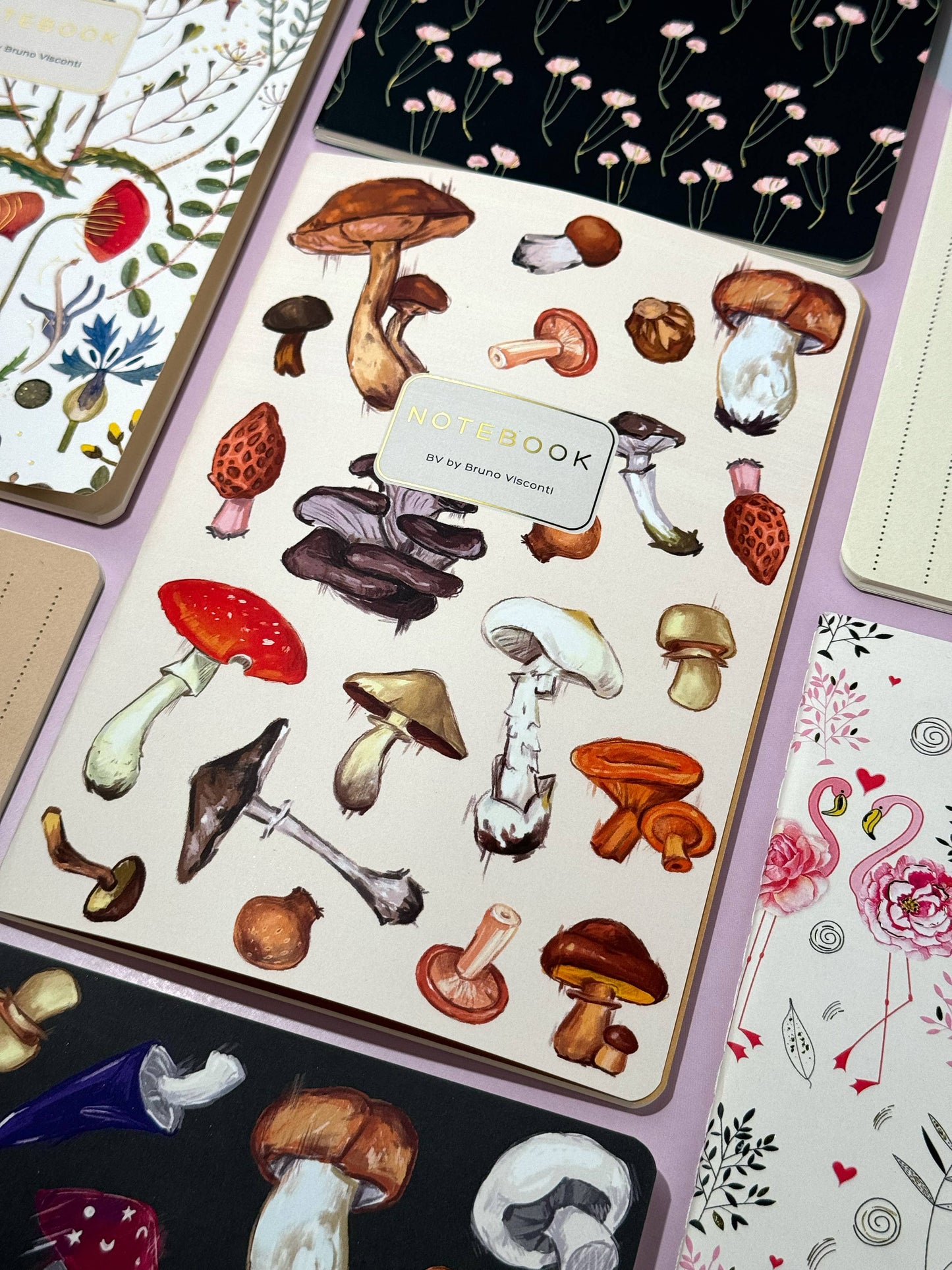 Notebook; Mushrooms on White (Size A5)