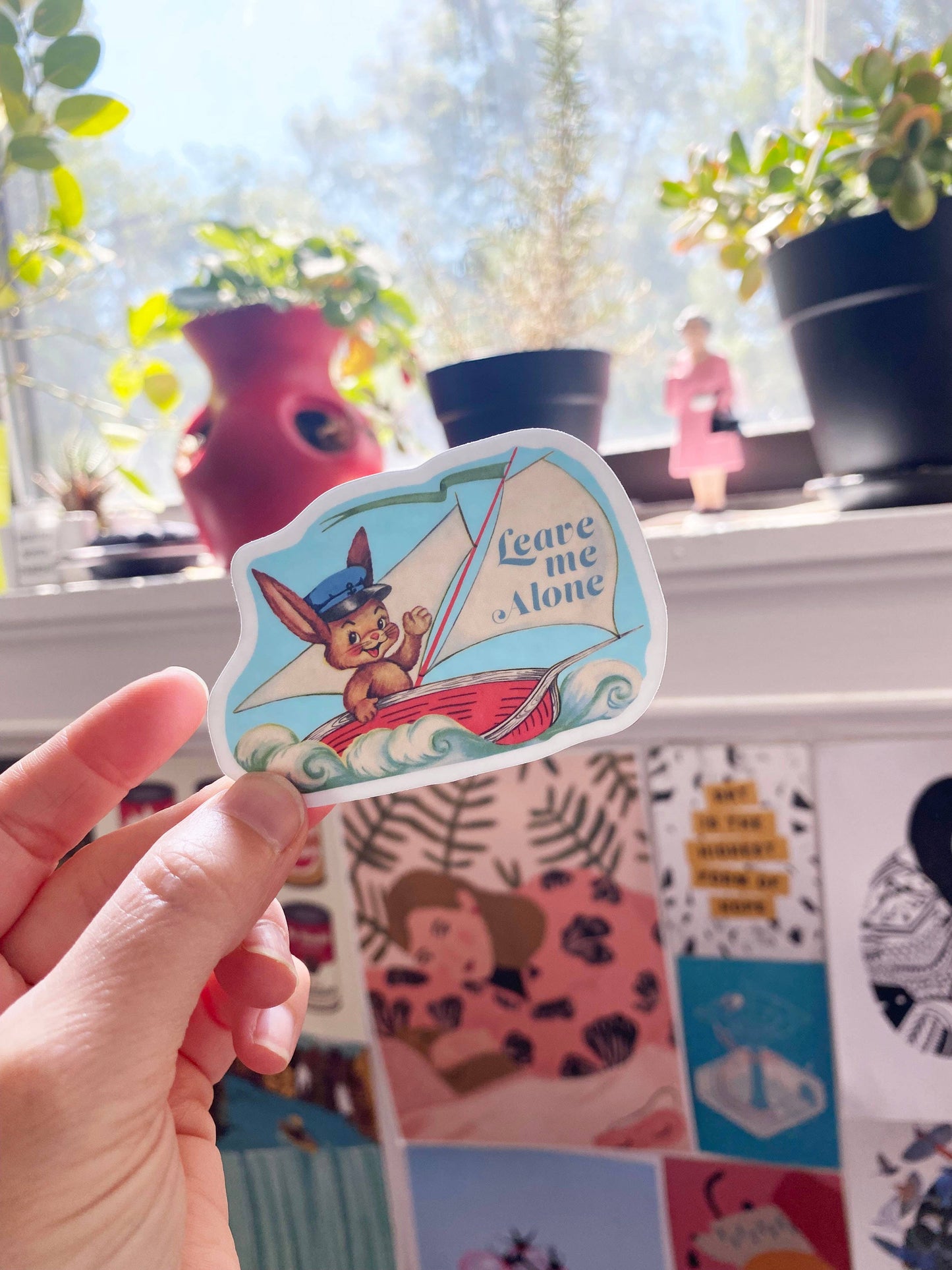 Vinyl Sticker; Leave Me Alone (Funny Rabbit in Boat)