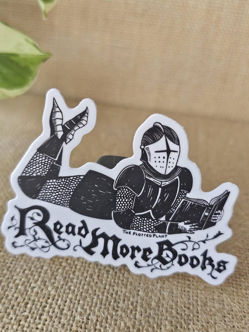 Read More Books Sticker, Knight Reading Book
