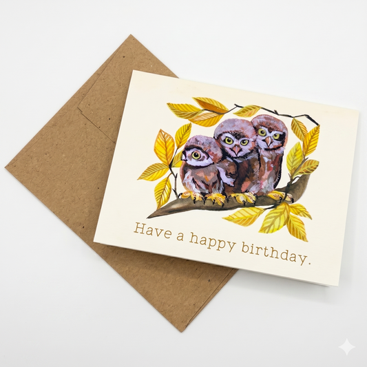 Birthday Card; Owl Trio - Made By Shellie