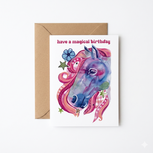Birthday Card; Magical Birthday (Magical Horse) Made By Shellie