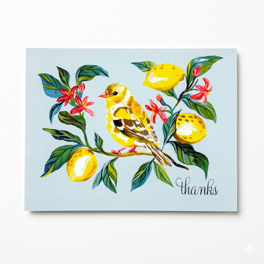 Greeting Card; Lemon and Bird Thanks - Made by Shellie