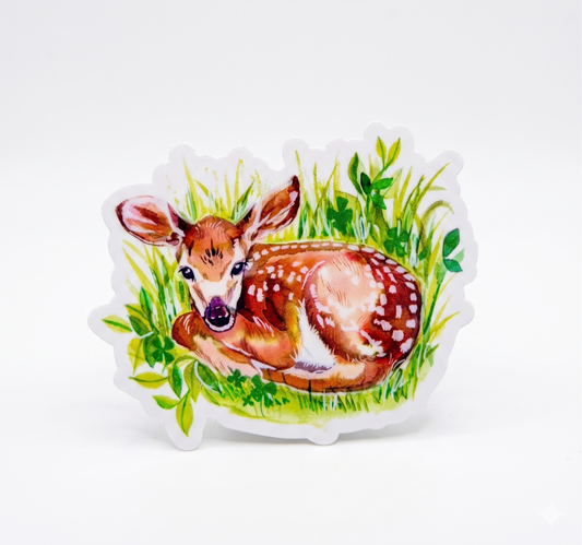 Vinyl Sticker; Sitting Fawn (Two Sizes) - Made By Shellie