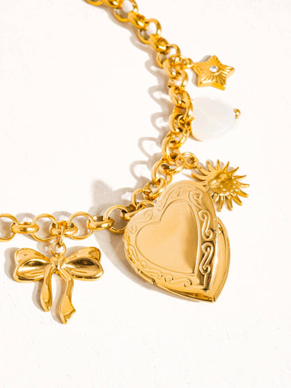 Heart Locket Charm Bracelet; Eydn (18K Gold, Non-Tarnish)