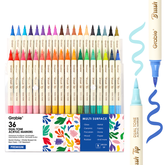 Acrylic Paint Marker Set of 36 (Dual Tone Brush Tip)