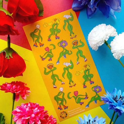 Stickii Sticker Sheet; Rad Roller Flowers
