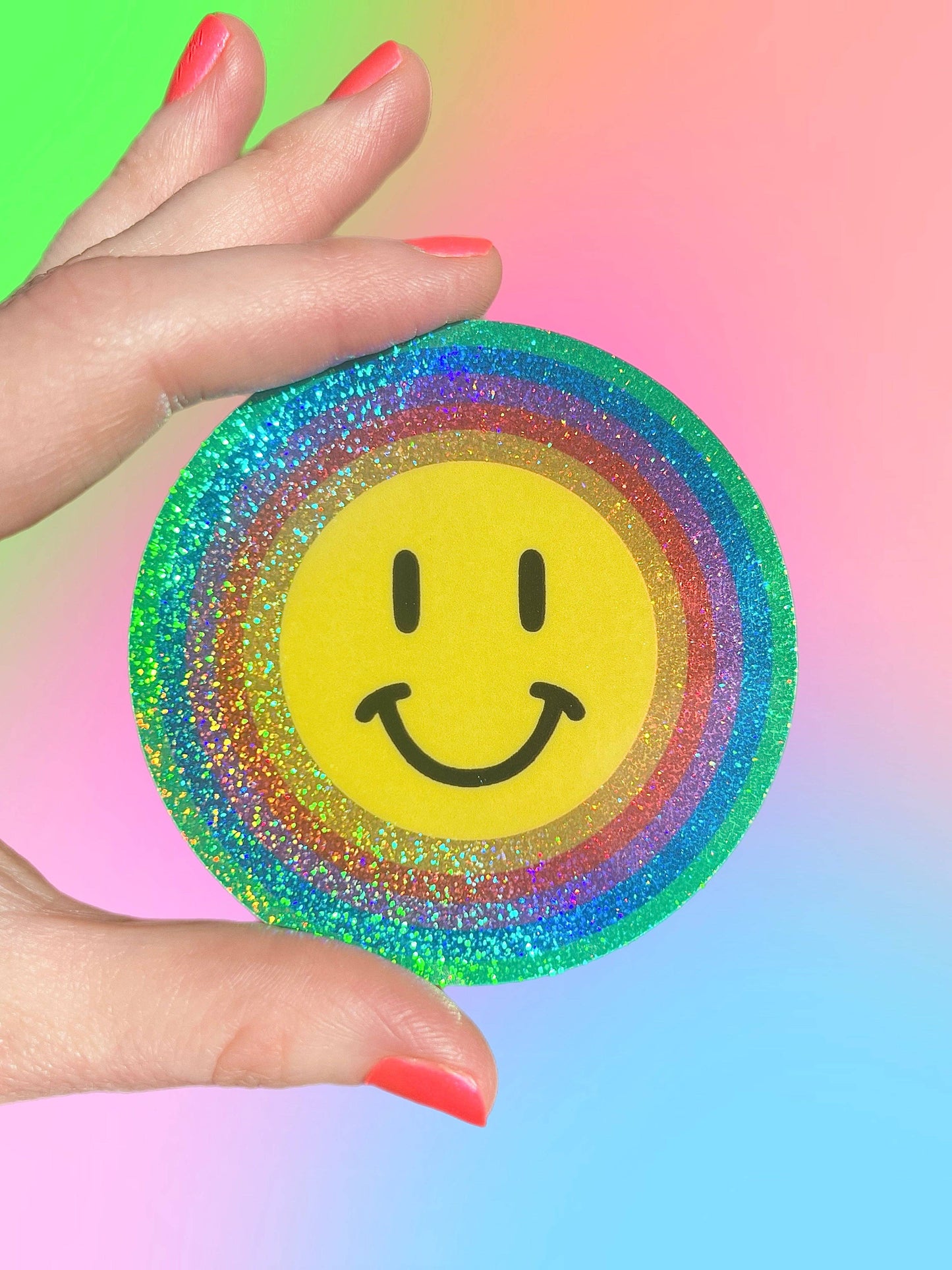 Vinyl Sticker; Smiley Face (Glitter 3 Inch)
