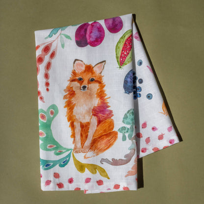 Tea Towel; Fox in the Orchard By BETSY OLMSTED (100% Cotton)