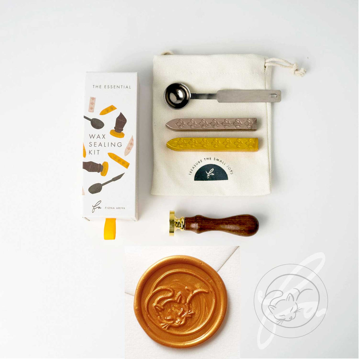 Wax Seal Stamp; Sleeping Cat Stamp with handle (+ box & storage bag)