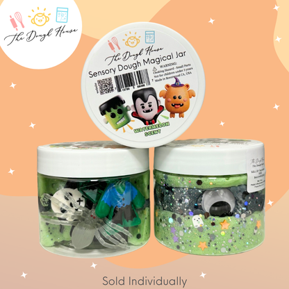 Magical Jars; Halloween (Orange Sensory Dough & Trinkets)