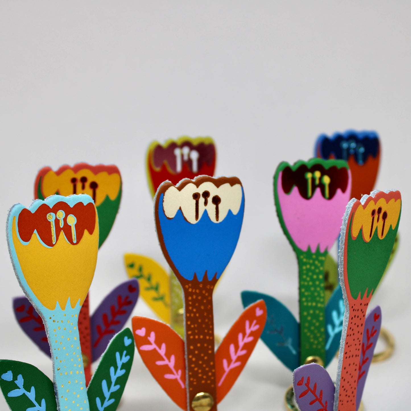 Leather Keyring; Tulip Flower (100% Leather)