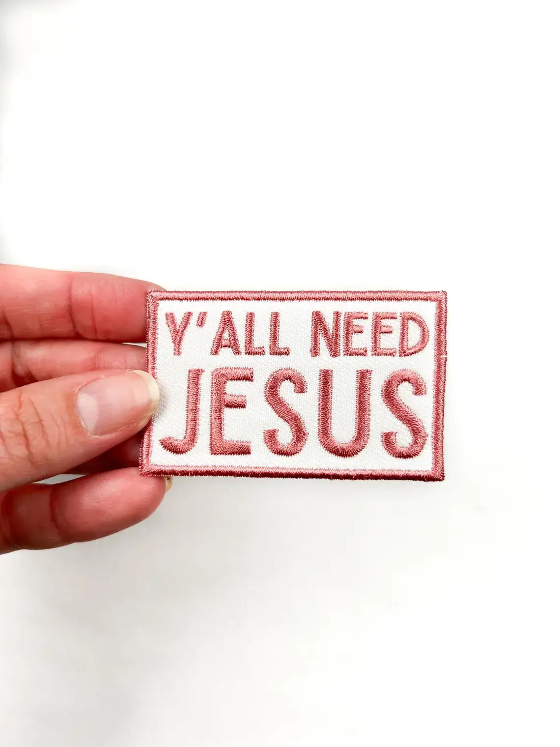 Iron-On Patch; Y'all Need Jesus (Pink) | Field Trip Threads