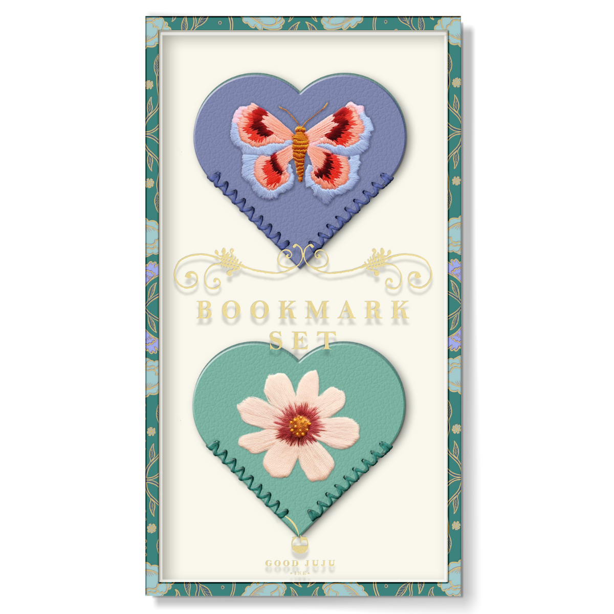 Corner Bookmark; Embroidered Hearts (Set of 2)