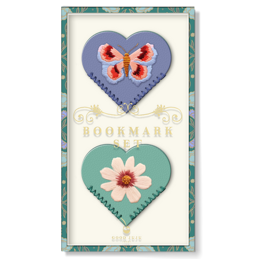 Corner Bookmark; Embroidered Hearts (Set of 2)