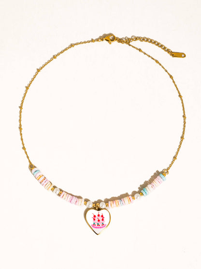Heart Shell Necklace; (Mindy, 18K Gold Non-Tarnish)